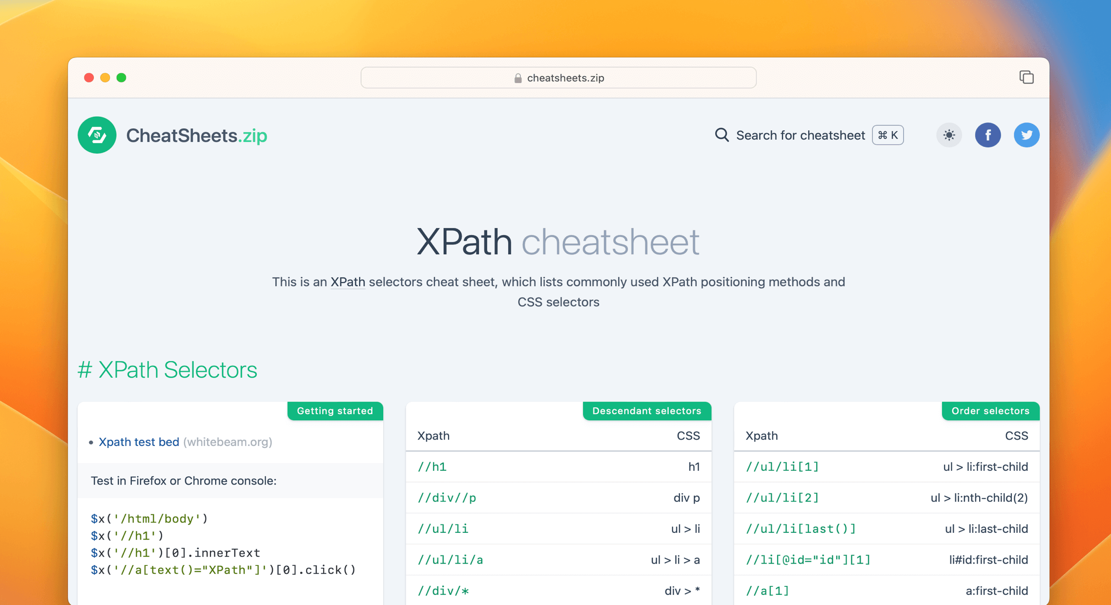 XPath Cheat Sheet & Quick Reference